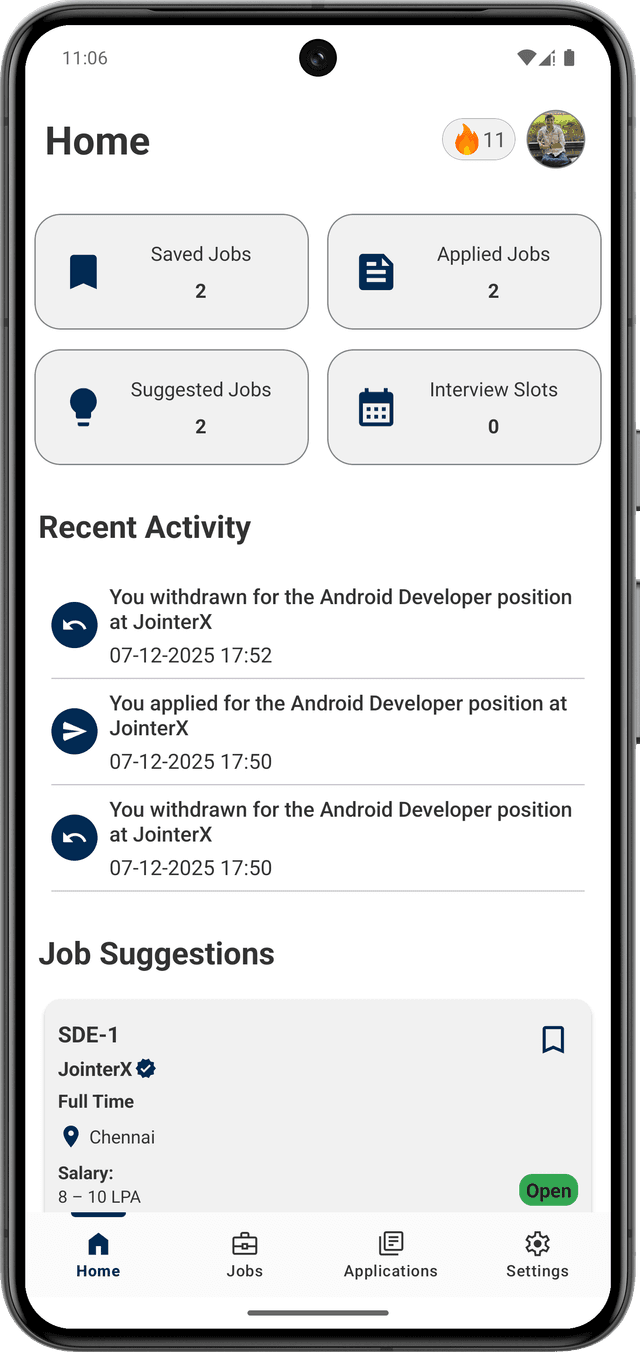 Job Seeker Home Screen